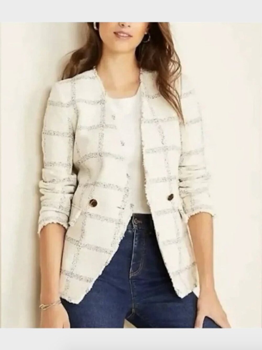Ann Taylor NWT Tweed White, Cream, Black Blazer - Size 12P